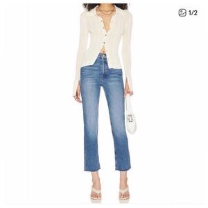 MOTHER High Rise Straight Crop Jeans - Medium Blue